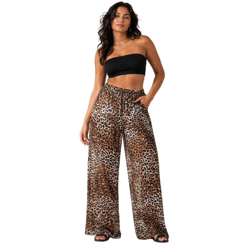 Sz M semi sheer leapord wide leg pull on pants beach lightweight No Boundaries - Picture 1 of 9